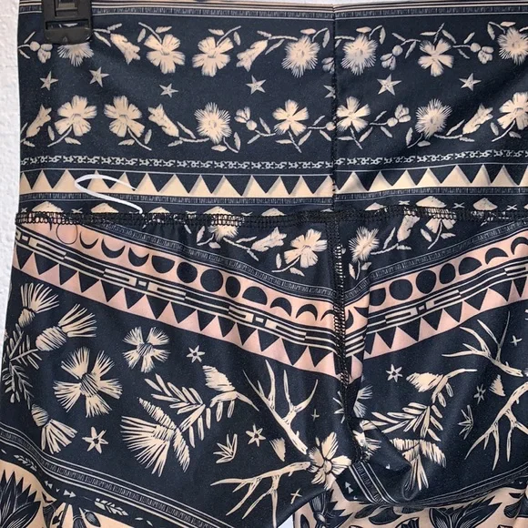 Rare Teeki leggings full length navy tan floral moon star antlers nature boho XS